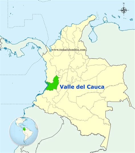 Mapa de Colombia resaltando el Valle del Cauca