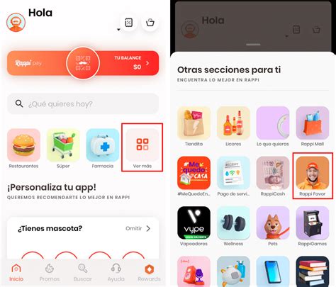 Interfaz de la aplicación Rappi para pedidos