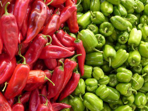 Diferentes tipos de pimientos verdes