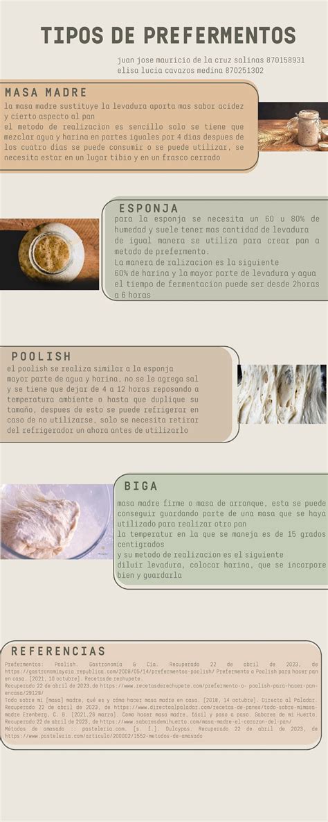 Infografía sobre los tipos de prefermentos en panadería