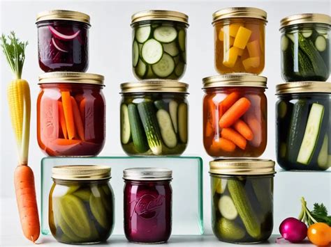 Variedad de pickles en frascos de vidrio