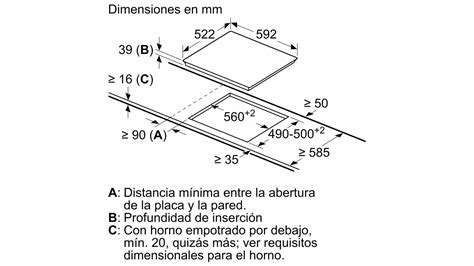 Esquema de dimensiones de una placa de gas