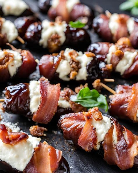 Dátiles rellenos de queso y envueltos en tocino
