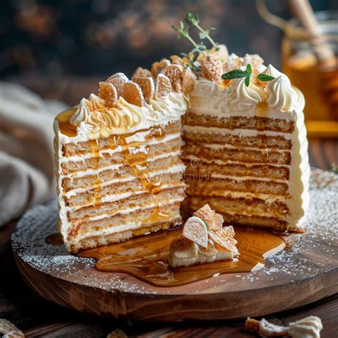 Montaje de la tarta con capas de bizcocho, crema y merengue