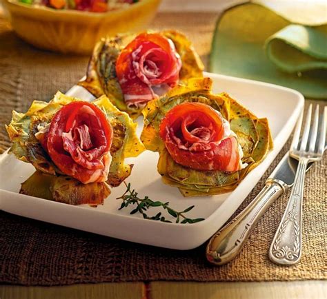Rosas de alcachofa con jamón ibérico