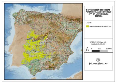Mapa de las dehesas en la Península Ibérica