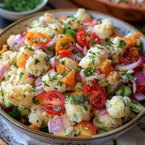 Ensalada de coliflor fresca servida en un bol elegante