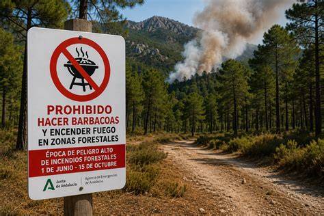 Señal de prohibición de fuego en zonas forestales
