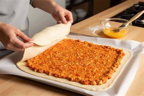 Esquema de sellado de bordes de empanada con tenedor