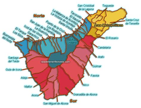 Mapa de la isla de Tenerife mostrando la ubicación de los municipios mencionados en el artículo.