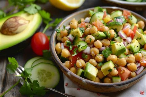 Ensalada fresca de garbanzos con verduras y aguacate