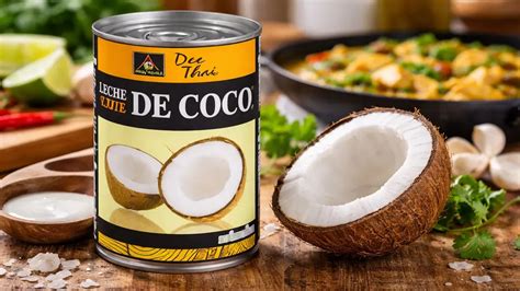 Ingredientes frescos y leche de coco listos para cocinar