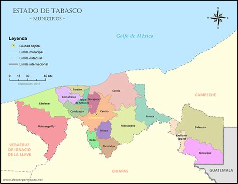 Mapa del estado de Tabasco en México