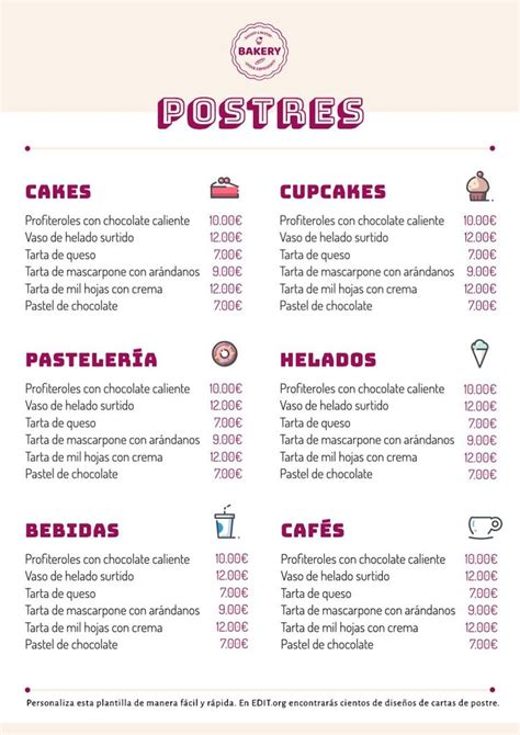 Ejemplo de carta de postres con fotografías