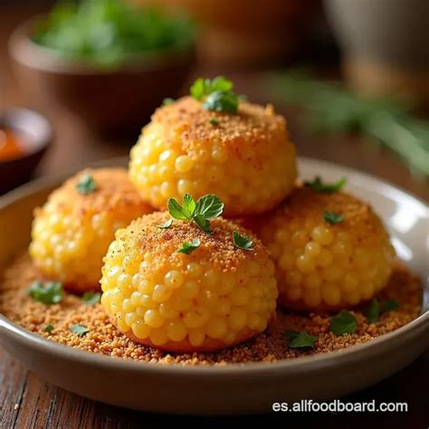 Plato de bolitas de harina de maíz con queso recién hechas