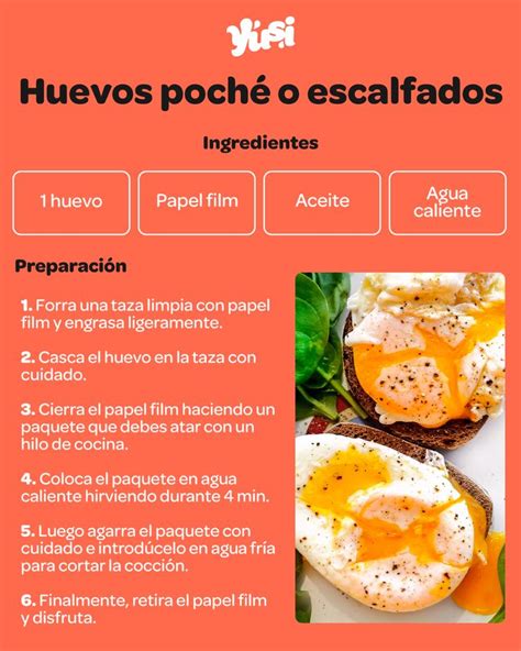 Esquema visual del método del papel film para huevos escalfados