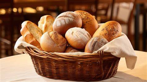 Bolitas de pan con queso servidas en una cesta de mimbre
