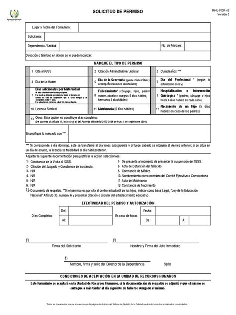 Formulario de solicitud de permiso