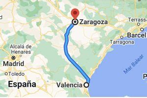 Mapa de ruta en coche entre Zaragoza y Fabara