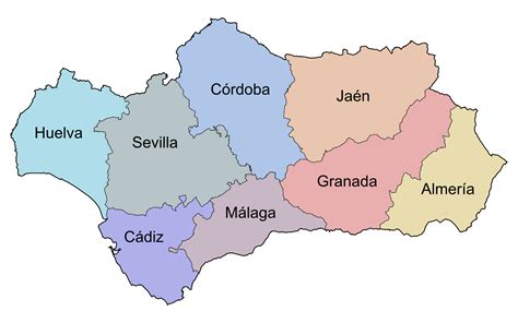 Mapa de Andalucía con provincias resaltadas