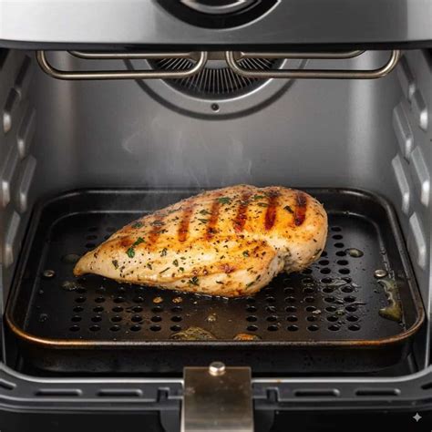 Pechuga de pollo cocinándose en una freidora de aire