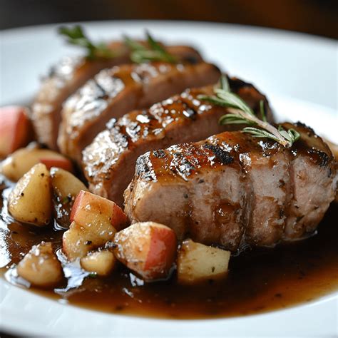 Plato de solomillo de cerdo con salsa de Oporto y guarnición