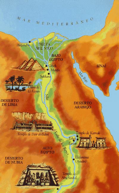 Mapa del río Nilo y zonas agrícolas del Antiguo Egipto