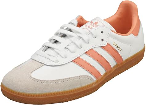 Zapatillas Adidas Samba mujer blancas con líneas salmón