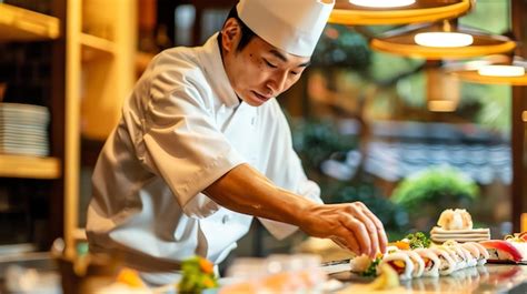 Chef japonés preparando tempura