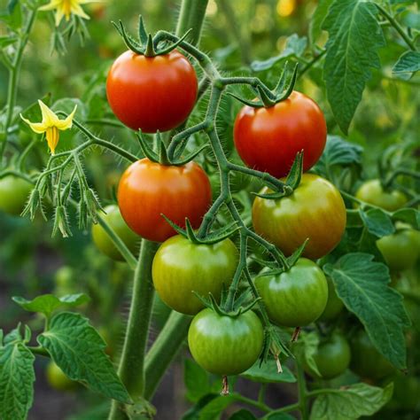 Planta de tomate Monterosa con frutos en diferentes etapas de maduración