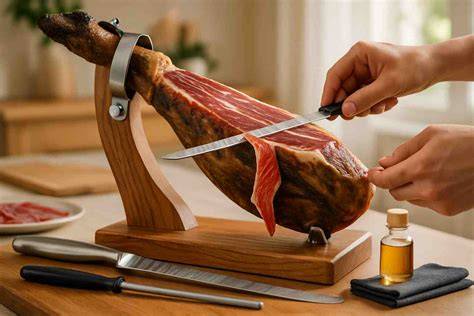 Técnica correcta de corte de jamón con cuchillo jamonero