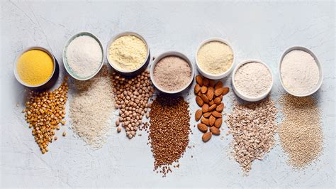 Variedad de harinas y granos de cereales