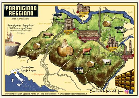 mapa de las zonas de producción del Parmigiano Reggiano en Italia