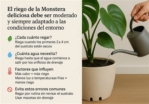 Esquema de las necesidades de riego de la Monstera deliciosa según la estación