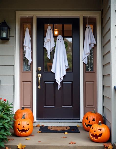 Fantasma casero colgando de una puerta para Halloween