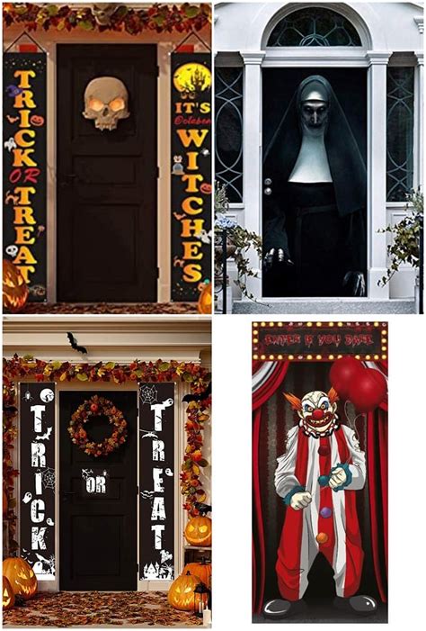 Puerta de Halloween decorada como la cara de un monstruo