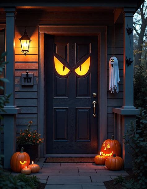 Decoración de puerta de Halloween con muchos ojos