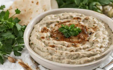 Ingredientes del baba ganoush en la batidora, listos para triturar