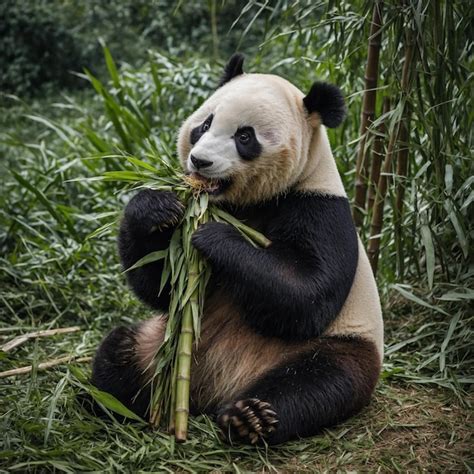 Oso panda comiendo bambú