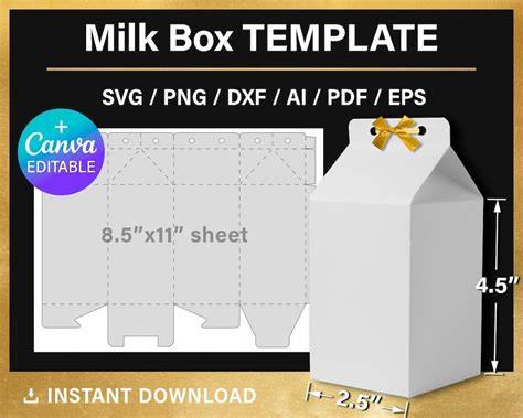 Plantilla imprimible de una caja de cartón de leche para manualidades