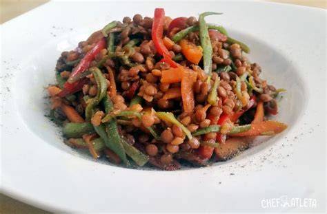Wok con salteado de lentejas y verduras