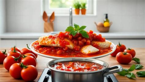 Proceso de cocción de la merluza en salsa de tomate