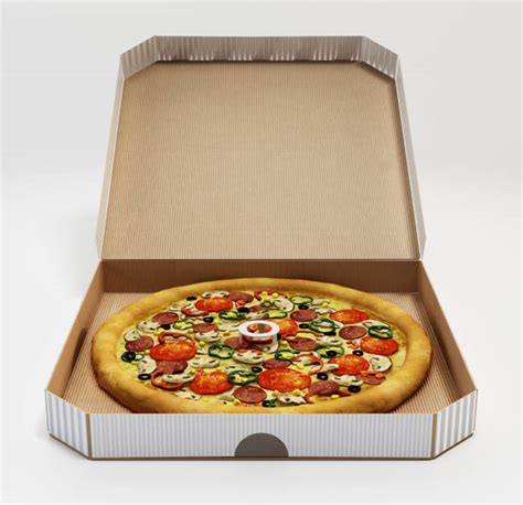 Diseño de caja de pizza abierta con una pizza dentro