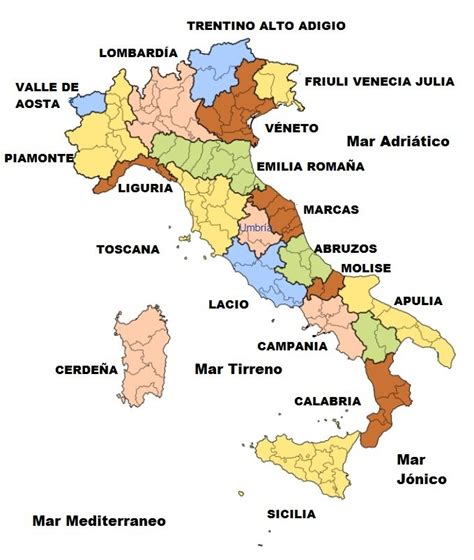 Mapa de Italia destacando regiones gastronómicas