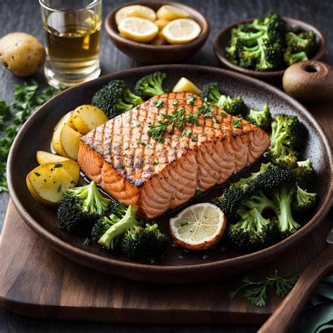 Salmón cocinado a la plancha con brócoli y patatas