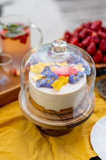 Tarta decorada con flores comestibles
