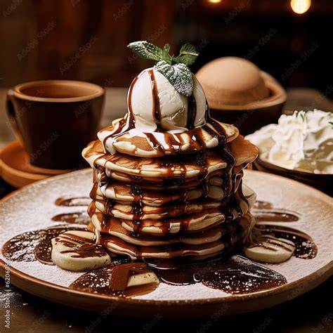 Torre de tortitas con sirope y frutas