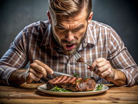 Una persona comiendo un gran filete