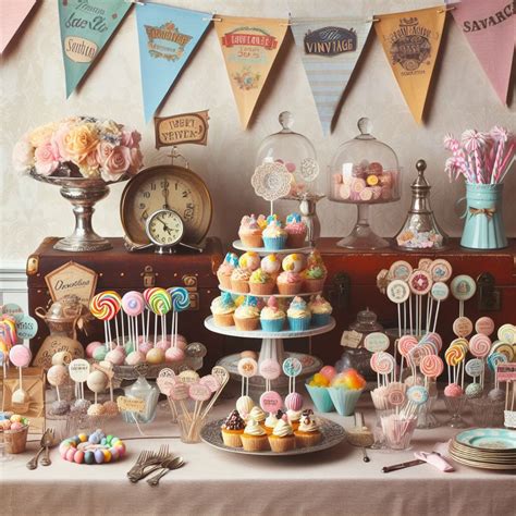 Mesa decorada con temática de Candy Bar usando billetes de oblea