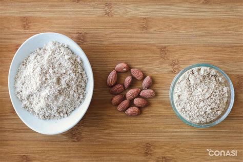 Infografía comparando el contenido nutricional de la harina de almendras con la harina de trigo y la harina de avena